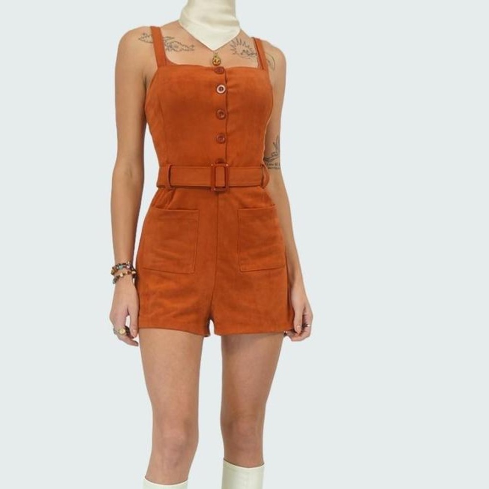 Forever 21 Size Small Faux suede tank strap belted romper